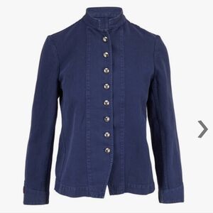 SM Nili Lotan Jacket French Army French Blue Button Front Silver Buttons Crown